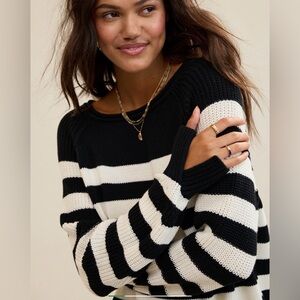 Aerie Oversized Bistro Sweater Black & White Stripe